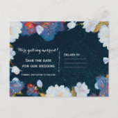 Carte Postale Faire-part Élégant Moderne Fleurs Bleu et Blanc Save the Date (Dos)