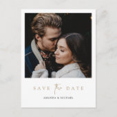 Carte Postale Faire-part Élégant Moderne Or Photo Mariage Save the Date (Devant)