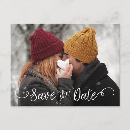 Carte Postale Faire-part Élégant Moderne Photo Mariage Blanc Enregistrer la (Devant)