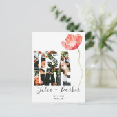 Carte Postale Faire-part Elégant Moderne Poppy Red Wedding Enregistrer la d (Debout devant)