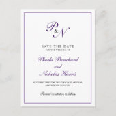 Carte Postale Faire-part Élégant Monogram Purple Wedding Enregistrer la dat (Devant)