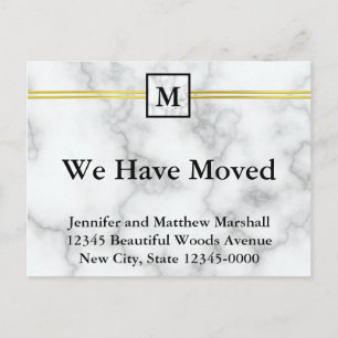 Carte Postale Faire-part Élégant Monogramme de Nom en Faux Marbre Blanc Dép