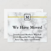 Carte Postale Faire-part Élégant Monogramme de Nom en Marbre Blanc Faux Dém (Devant / Derrière)