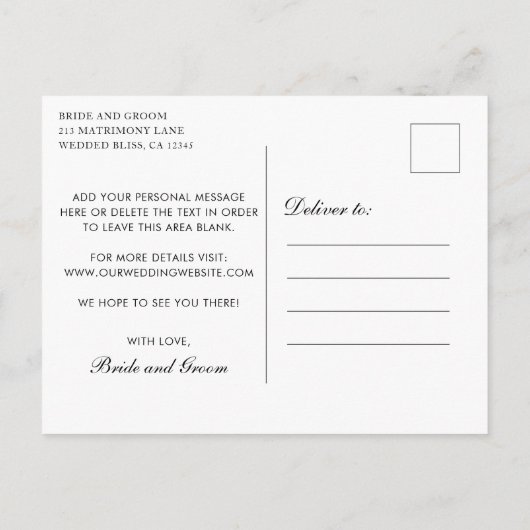 Carte Postale Faire-part Élégant Monogramme Doré Mariage Formel Enregistrer (Dos)