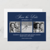 Carte Postale Faire-part Elegant Navy Blue Photo Wedding Enregistrer la dat (Devant / Derrière)