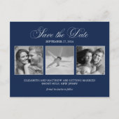 Carte Postale Faire-part Elegant Navy Blue Photo Wedding Enregistrer la dat (Devant)