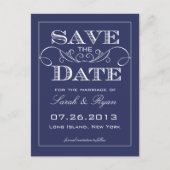 Carte Postale Faire-part Elegant Navy Swirl Enregistrer la date annonce (Devant)