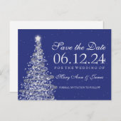 Carte Postale Faire-part Élégant Noël Sauvez La Date Silver Navy (Devant / Derrière)