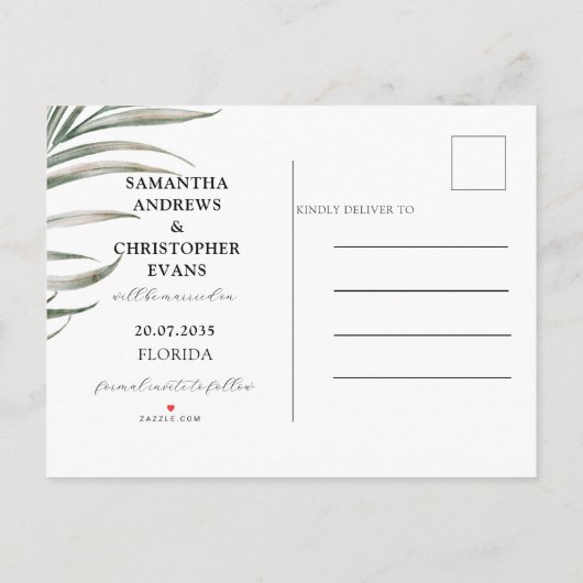 Carte Postale Faire-part Elégant noir & blanc photo Enregistrer la date Ann (Dos)