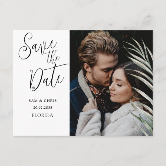 Carte Postale Faire-part Elégant noir & blanc photo Enregistrer la date Ann (Devant)