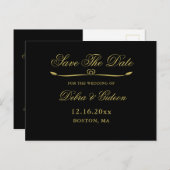 Carte Postale Faire-part Élégant Noir Coeur Noir Mariage Enregistrer la dat (Devant / Derrière)