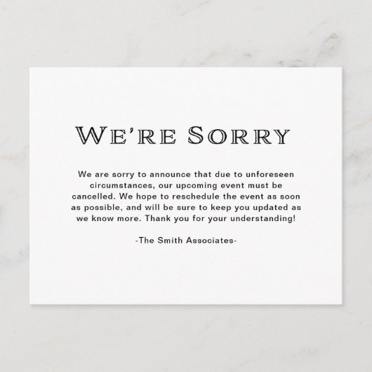 Carte Postale Faire-part Élégant noir et blanc de base (Devant)