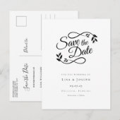 Carte Postale Faire-part Élégant noir et blanc Enregistrer la date (Devant / Derrière)