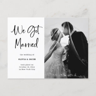 Carte Postale Faire-part Élégant noir et blanc Photo de mariage