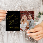 Carte Postale Faire-part Élégant noir et or écriture Save The Date