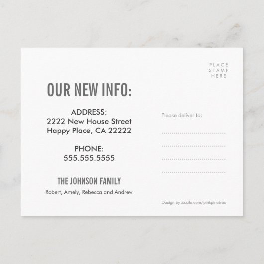 Carte Postale Faire-part Élégant Nous Avons Déplacé Des Maisons Blanches Pr (Dos)