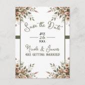 Carte Postale Faire-part Elégant Olive Vert & Blanc Floral Enregistrer la d (Devant)