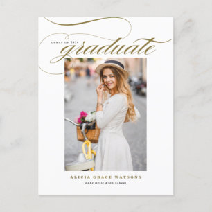 Carte Postale Faire-part Élégant Or Calligraphie Photo Graduation