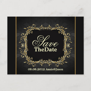 Carte Postale Faire-part Elegant Or noir formel mariage enregistrer la date