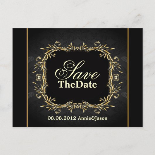 Carte Postale Faire-part Elegant Or noir formel mariage enregistrer la date (Devant)