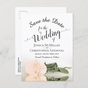 Carte Postale Faire-part Elégant Pale Peach Rose Wedding Enregistrer la dat