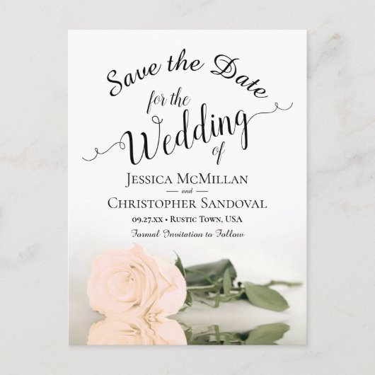 Carte Postale Faire-part Elégant Pale Peach Rose Wedding Enregistrer la dat (Devant)