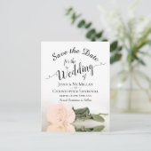 Carte Postale Faire-part Elégant Pale Peach Rose Wedding Enregistrer la dat (Debout devant)