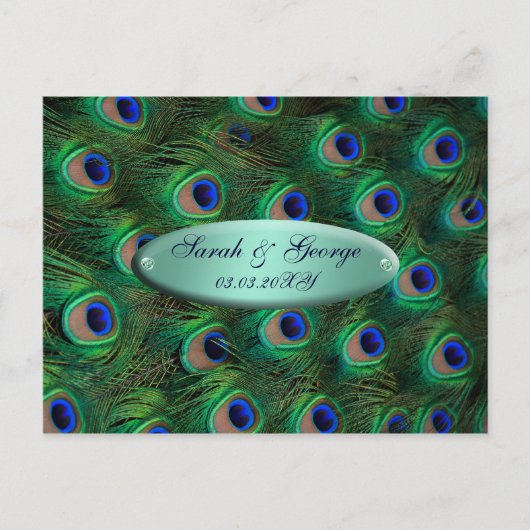 Carte Postale Faire-part élégant paon turquoise enregistrer la date (Devant)