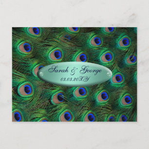 Carte Postale Faire-part élégant paon turquoise save the date