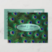 Carte Postale Faire-part élégant paon turquoise save the date (Devant / Derrière)