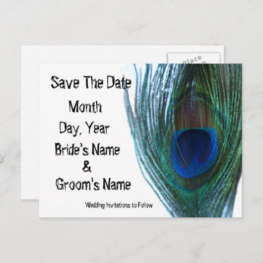 Carte Postale Faire-part Elégant Peacock Enregistrer la date (Devant / Derrière)