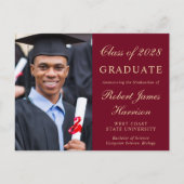 Carte Postale Faire-part Élégant Photo Burgundy Gold College Graduation (Devant)