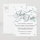 Carte Postale Faire-part Élégant Point Bleu Enregistrer la Date (Devant / Derrière)