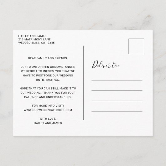 Carte Postale Faire-part Élégant report Mariage moderne (Dos)