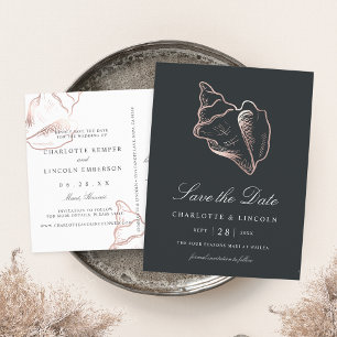 Carte Postale Faire-part Élégant Rose Gold Conch Mariage Enregistrer la Dat