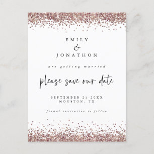 Carte Postale Faire-part Élégant Rose Gold Pailleté Mariage Blanc Date d'En