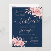 Carte Postale Faire-part Elégant Rose Gold Sweet 16 Parties scintillant Flo (Devant / Derrière)