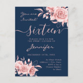 Carte Postale Faire-part Elégant Rose Gold Sweet 16 Parties scintillant Flo (Devant)