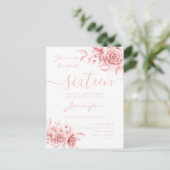 Carte Postale Faire-part Élégant Rose Gold Sweet 16 Parties scintillant Flo (Debout devant)