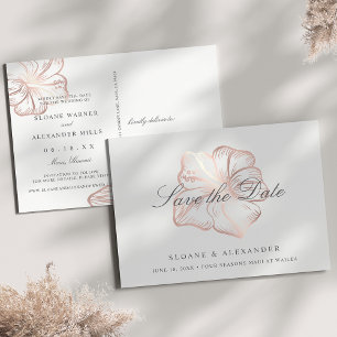 Carte Postale Faire-part Elégant Rose Hibiscus d'or Mariage Enregistrer la