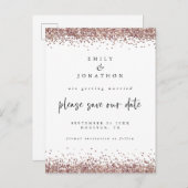 Carte Postale Faire-part Elégant Rose Parties scintillant or Mariage blanc  (Devant / Derrière)