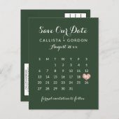 Carte Postale Faire-part Élégant Rose vert moderne Gold Heart Calendrier (Devant / Derrière)