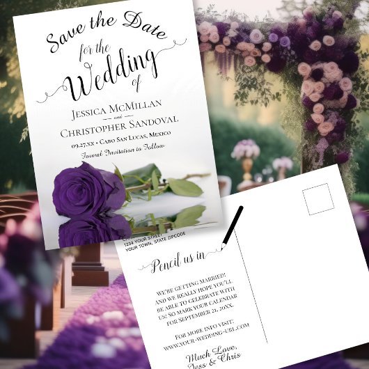 Carte Postale Faire-part Elégant Royal Purple Rose mariage Enregistrer la d