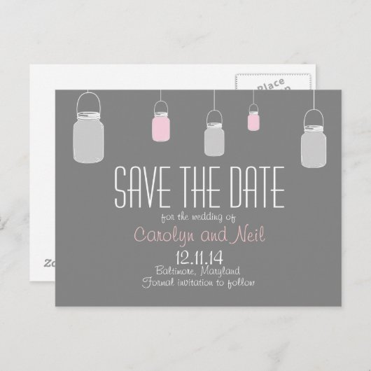 Carte Postale Faire-part Elégant Rustic Mason jarres Enregistrer la date Po (Devant / Derrière)