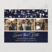 Carte Postale Faire-part Elégant Rustic Navy Blue Gold Foil Mariage Photo (Devant)