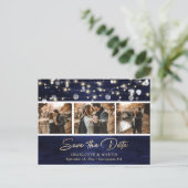 Carte Postale Faire-part Elégant Rustic Navy Blue Gold Foil Mariage Photo (Debout devant)