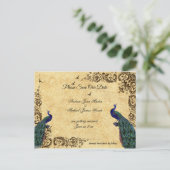 Carte Postale Faire-part Élégant, Sauvegarder la Date, Paons, (Debout devant)