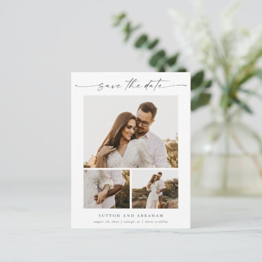 Carte Postale Faire-part Élégant scénario 3 Photo Mariage Enregistrer la da (Debout devant)