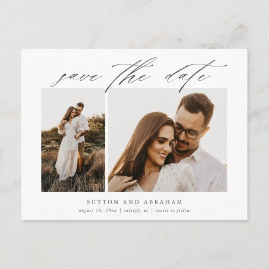 Carte Postale Faire-part Élégant Script 2 Photo Mariage Enregistrer la Date
