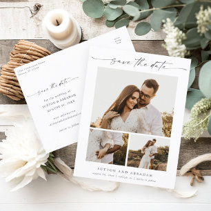 Carte Postale Faire-part Élégant Script 3 Photo Mariage Save the Date